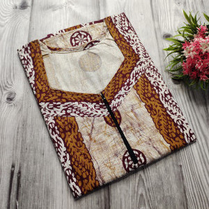 Mustard color Nightwear - Batik Print Cotton Nighty for Ladies 