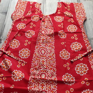 Red color Batik Print Cotton Nighty for Ladies 