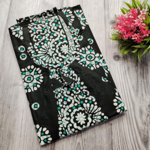 Dark Green color Nightwear - Batik Print Cotton Nighty for Ladies 