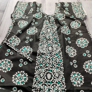 Dark Green color Batik Print Cotton Nighty for Ladies 