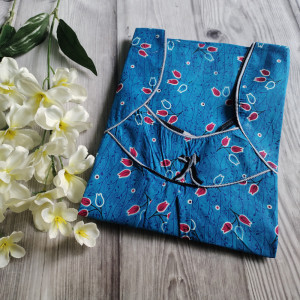 Firozee Blue color Nightwear - Piping Neck XXL Cotton Printed nighty 