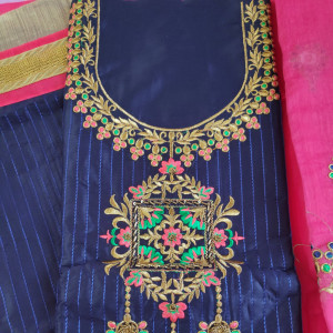 Navy Blue color Embroidered Party Wear Suit