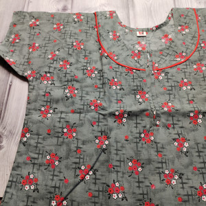 Red color Piping Neck XXL Cotton Printed nighty 