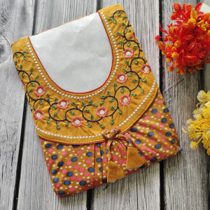 Mustard color Embroidery work Hosiery Nighty for Women 