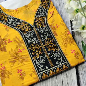 yellow color Lizzy Bizzy Beautiful Neck Pattern Nighty for Women 