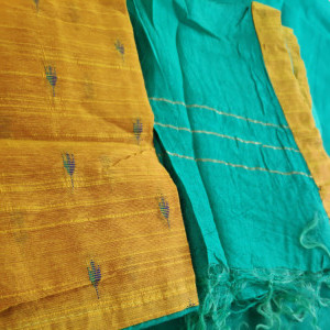 Golden Mehndi  color Chanderi Handwork Party Wear Suit Material