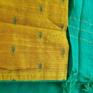 Golden Mehndi  color Chanderi Handwork Party Wear Suit Material