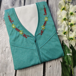 green color Nightwear - Light Embroidery work Plain Hosiery Nighty for Women 