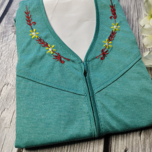 green color Light Embroidery work Plain Hosiery Nighty for Women 