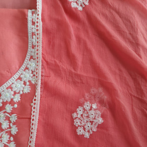 Peach color Festive/ Casual Wear Suit With Thread Embroidery and Pearl Work