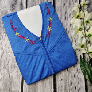 Blue color Nightwear - Light Embroidery work Plain Hosiery Nighty for Women 