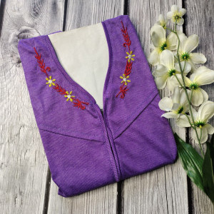 Purple color Light Embroidery work Plain Hosiery Nighty for Women 