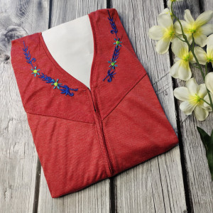 Red color Nightwear - Light Embroidery work Plain Hosiery Nighty for Women 