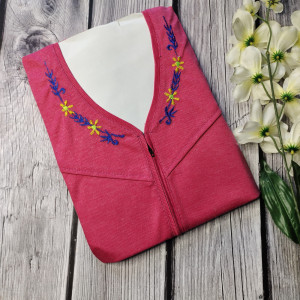 Pink color Nightwear - Light Embroidery work Plain Hosiery Nighty for Women 