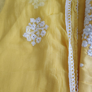 Yellow color Festive/ Casual Wear Suit With Thread Embroidery and Pearl Work