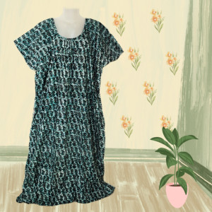 Bottle Green color 5XL-7XL Plus size Cotton Nighty with Beautiful Prints