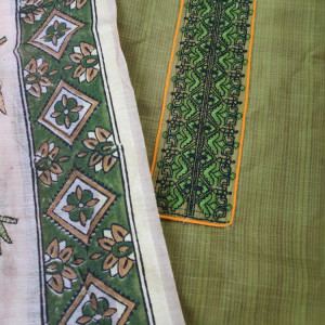 Green color Boutique style Casual/ Formal Wear Suit With Kantha Work Dupatta