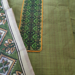 Green color Boutique style Casual/ Formal Wear Suit With Kantha Work Dupatta