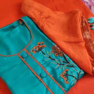 Blue color Unstitched Suits - Beautiful Embroidered Party Wear Suit With Chanderi Dupatta